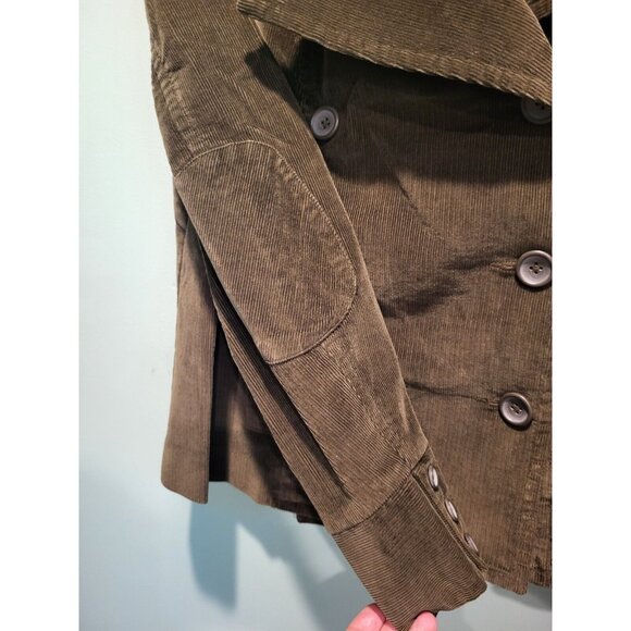 Vtg Talbots Brown Corduroy Double Breasted Elbow Patch Lightweight Jacket Sz 14 - Picture 3 of 7